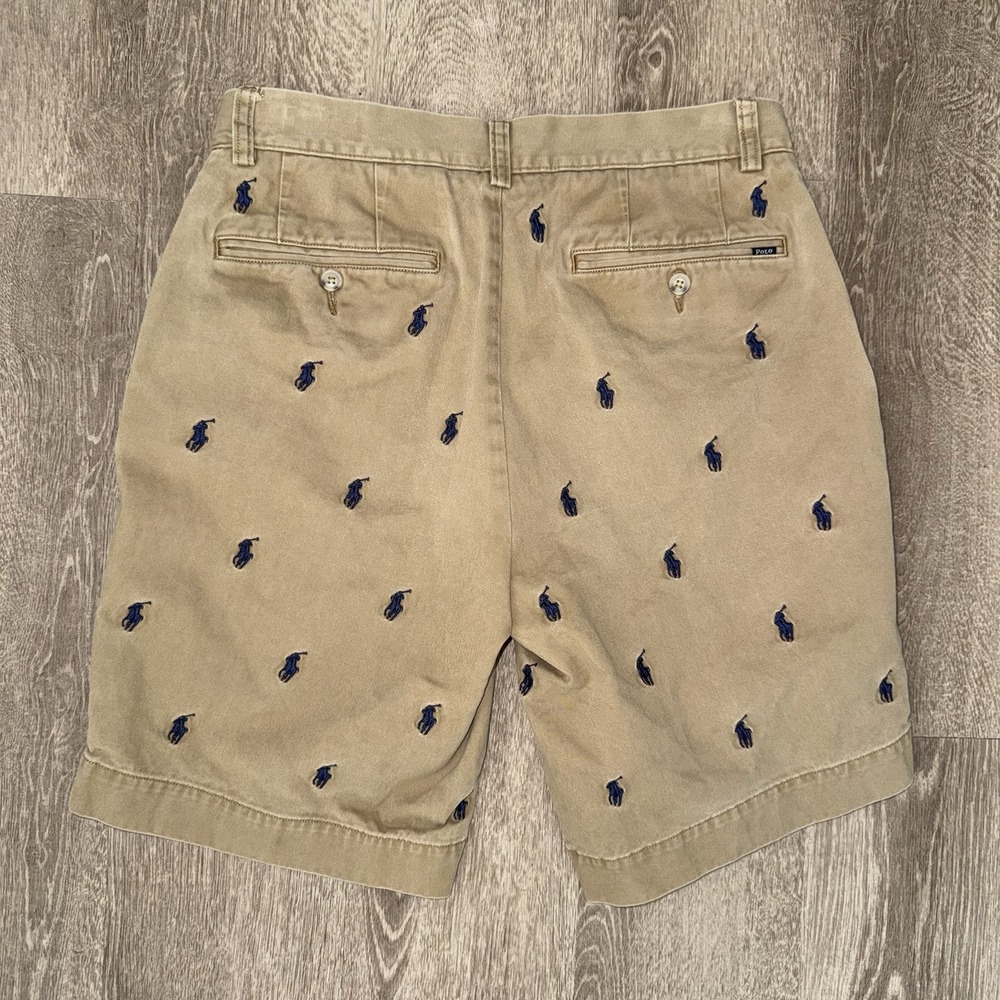 Polo Ralph Lauren Twill Chino Shorts Men's 29 All Over Pony Print Khaki Beige 9" - Picture 3 of 6